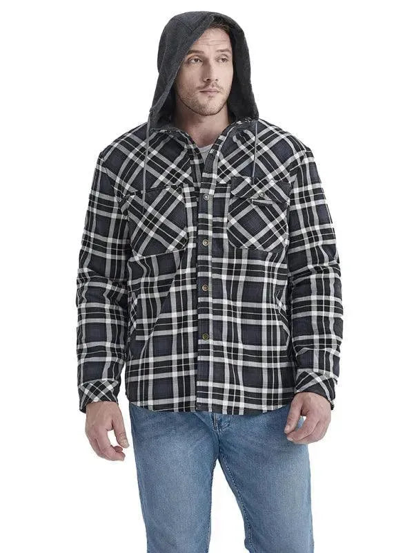 Plaid Fleece Hooded Men Flannel Shirt - Flannel Shirt - LeStyleParfait