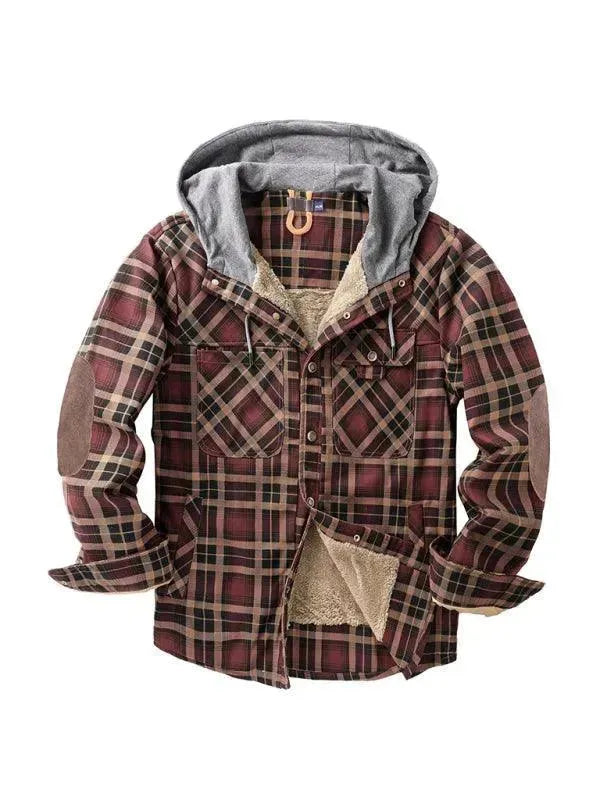Plaid Fleece Hooded Men Flannel Shirt - Flannel Shirt - LeStyleParfait