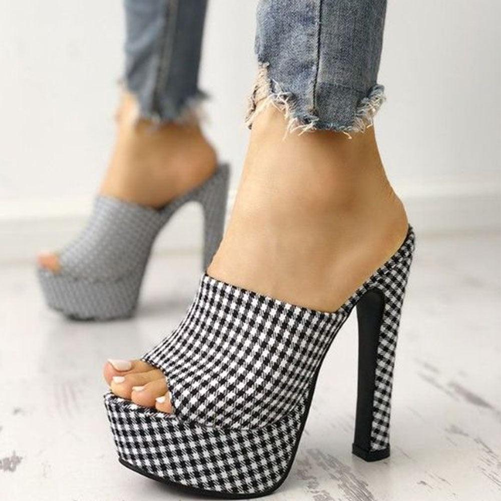 Plaid High Heels Platform Sandals - Sandals - LeStyleParfait