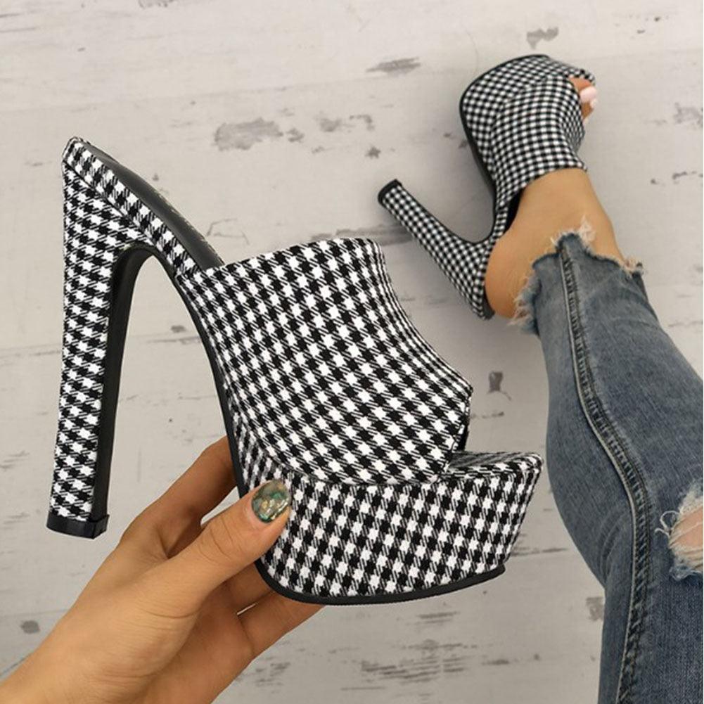 Plaid High Heels Platform Sandals - Sandals - LeStyleParfait