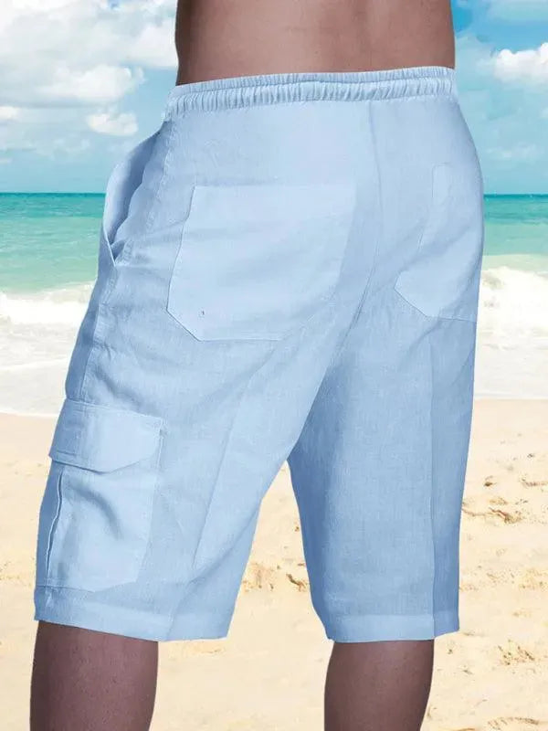 Men Linen Cargo Shorts Cat Print - Shorts - LeStyleParfait