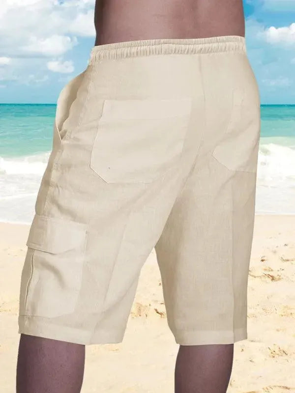 Men Linen Cargo Shorts Cat Print - Shorts - LeStyleParfait