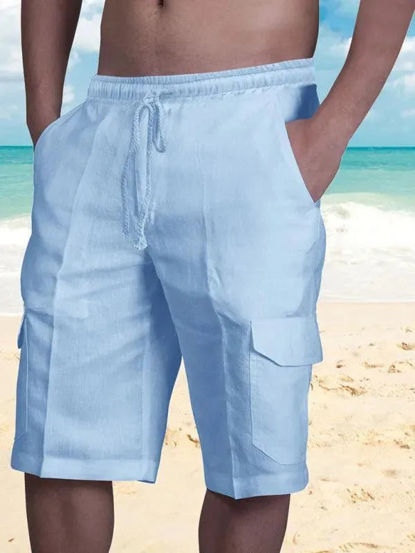 Men Linen Cargo Shorts Cat Print - Shorts - LeStyleParfait