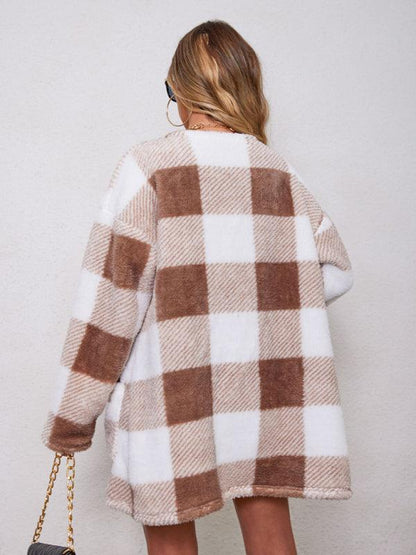 Plush Plaid Women Coat - Winter Coat - LeStyleParfait