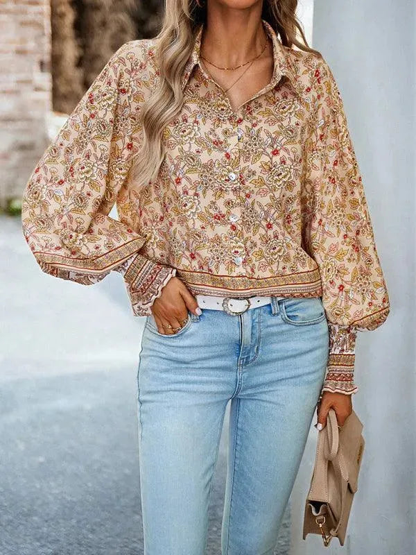 Printed Casual Long Sleeved Women Shirt - Women Tops & Blouses |-Women's Shirt