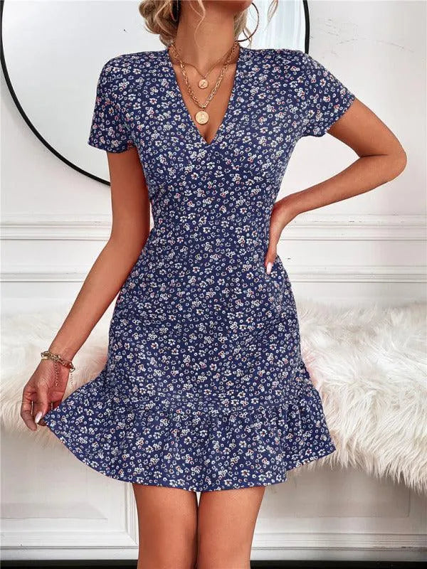 Printed Mini Day Dress-LeStyleParfait