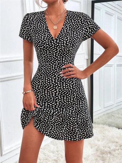 Printed Mini Day Dress-LeStyleParfait