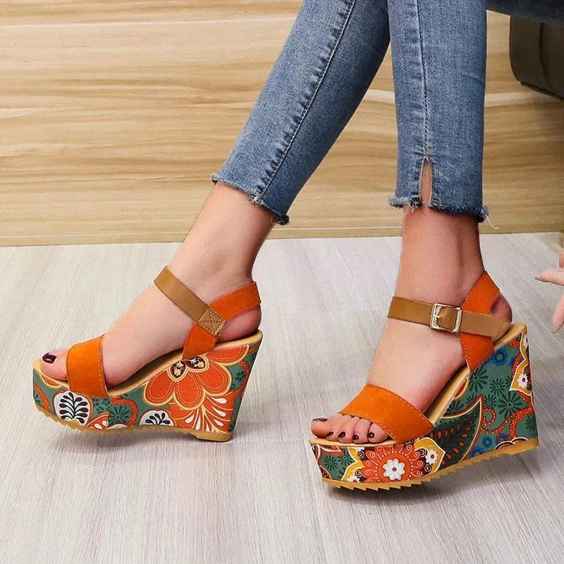 Printed Peep Toe Wedge Shoes - Wedge Shoes - LeStyleParfait