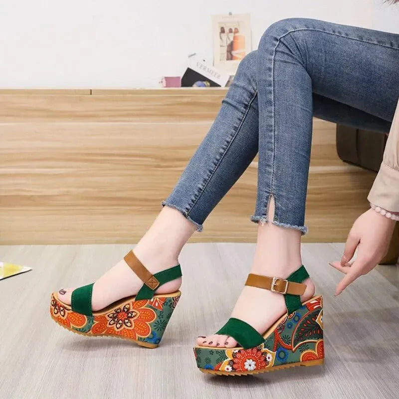Printed Peep Toe Wedge Shoes - Wedge Shoes - LeStyleParfait