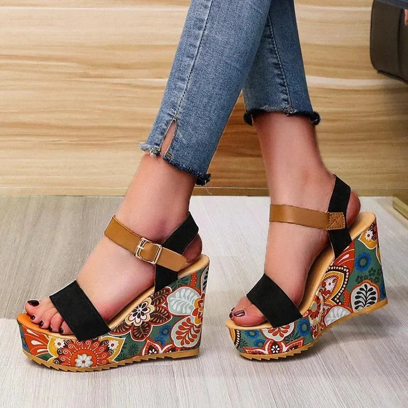 Printed Peep Toe Wedge Shoes - Wedge Shoes - LeStyleParfait