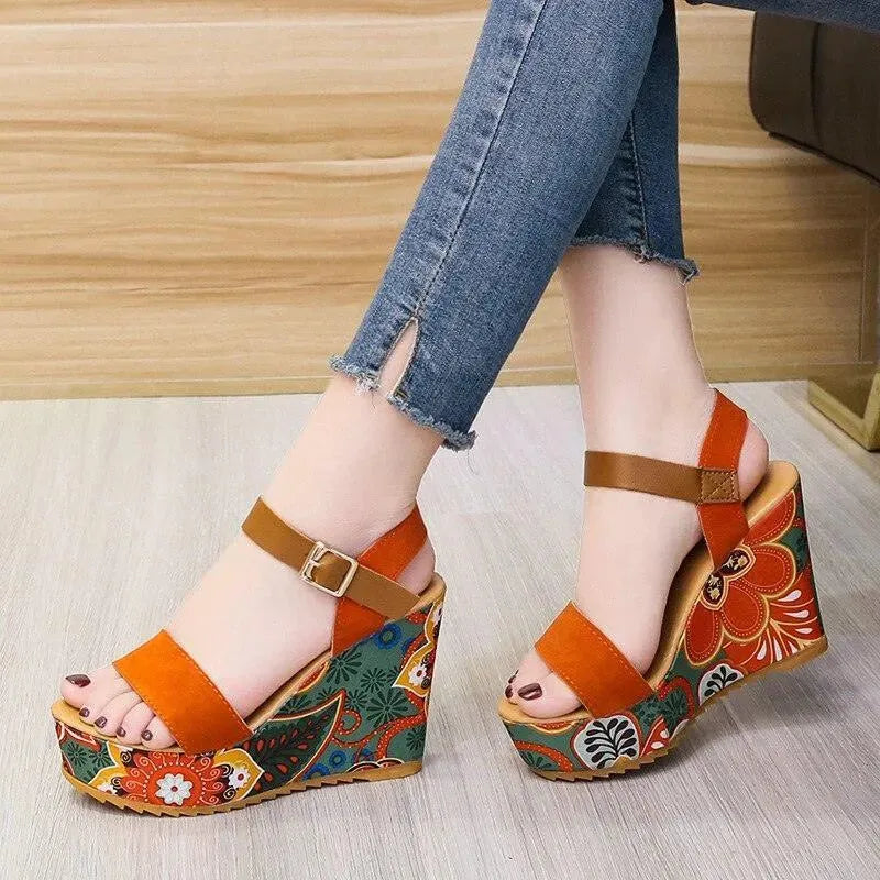 Printed Peep Toe Wedge Shoes - Wedge Shoes - LeStyleParfait