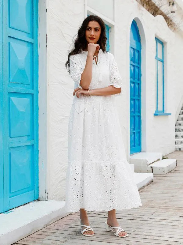 Puff Sleeve Cotton Maxi Dress-LeStyleParfait