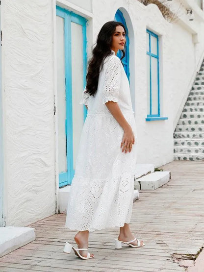 Puff Sleeve Cotton Maxi Dress-LeStyleParfait