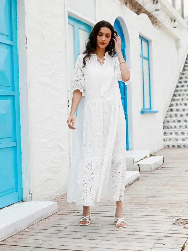 Puff Sleeve Cotton Maxi Dress-LeStyleParfait