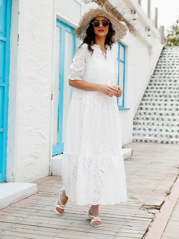 Puff Sleeve Cotton Maxi Dress-LeStyleParfait