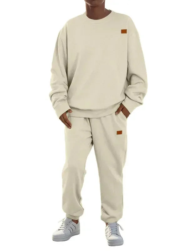 Relaxed Casual Crewneck Jogger Two-Piece Set - Solid Jogger Two-Piece Set - LeStyleParfait