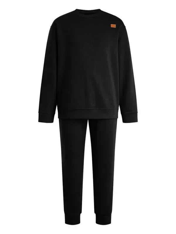 Relaxed Casual Crewneck Jogger Two-Piece Set - Solid Jogger Two-Piece Set - LeStyleParfait
