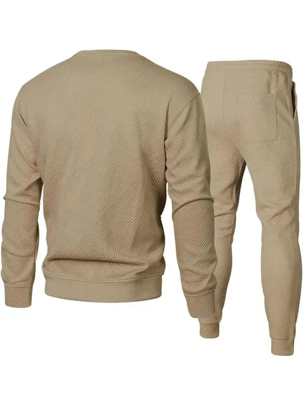 Relaxed Casual Crewneck Jogger Two-Piece Set - Solid Jogger Two-Piece Set - LeStyleParfait