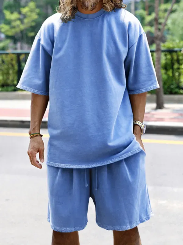 Relaxed Casual Solid Shorts Two-Piece Set - Solid Casual Shorts Two-Piece Set - LeStyleParfait