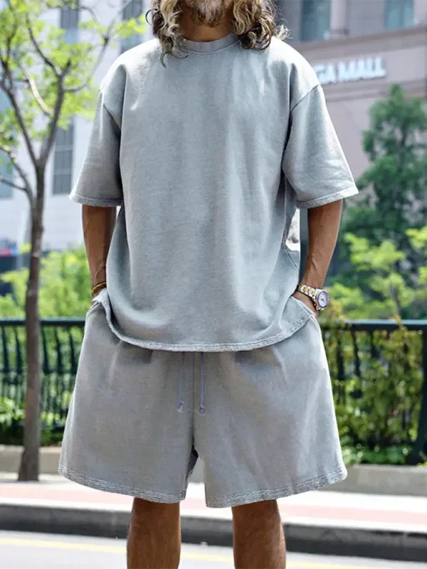 Relaxed Casual Solid Shorts Two-Piece Set - Solid Casual Shorts Two-Piece Set - LeStyleParfait