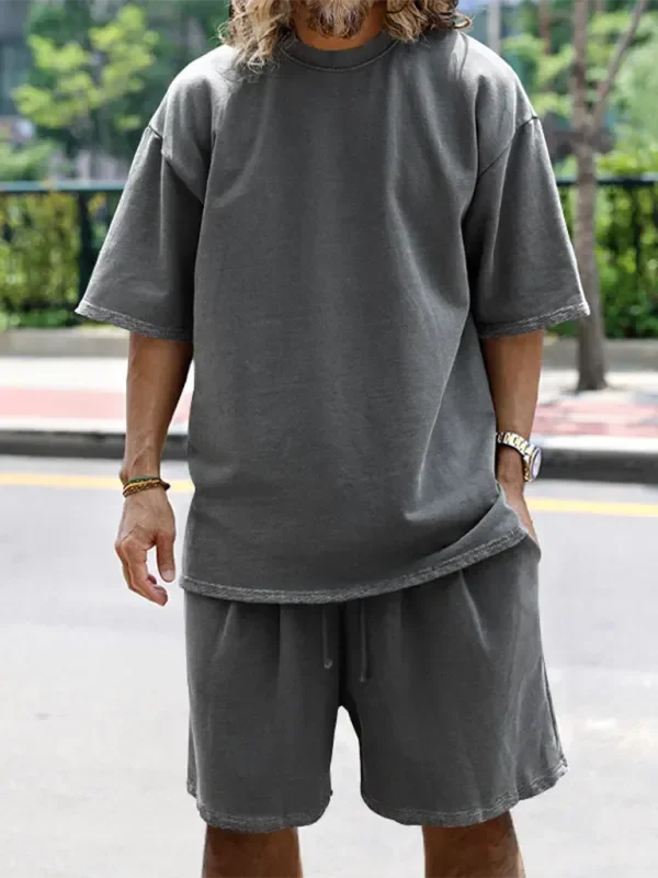 Relaxed Casual Solid Shorts Two-Piece Set - Solid Casual Shorts Two-Piece Set - LeStyleParfait