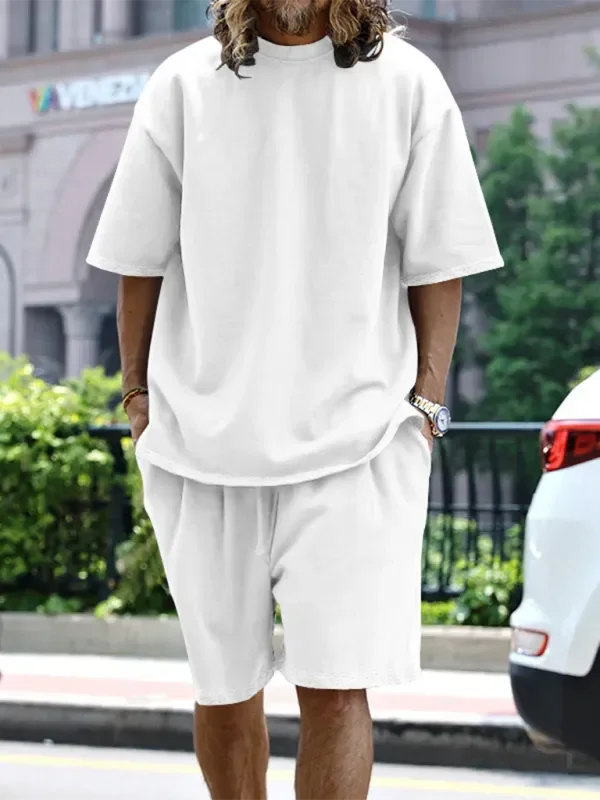 Relaxed Casual Solid Shorts Two-Piece Set - Solid Casual Shorts Two-Piece Set - LeStyleParfait
