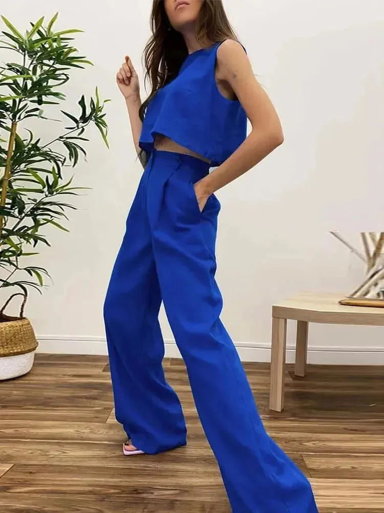 Relaxed Chic Women Casual Two-Piece Pants Set - Linen Pants Set - LeStyleParfait