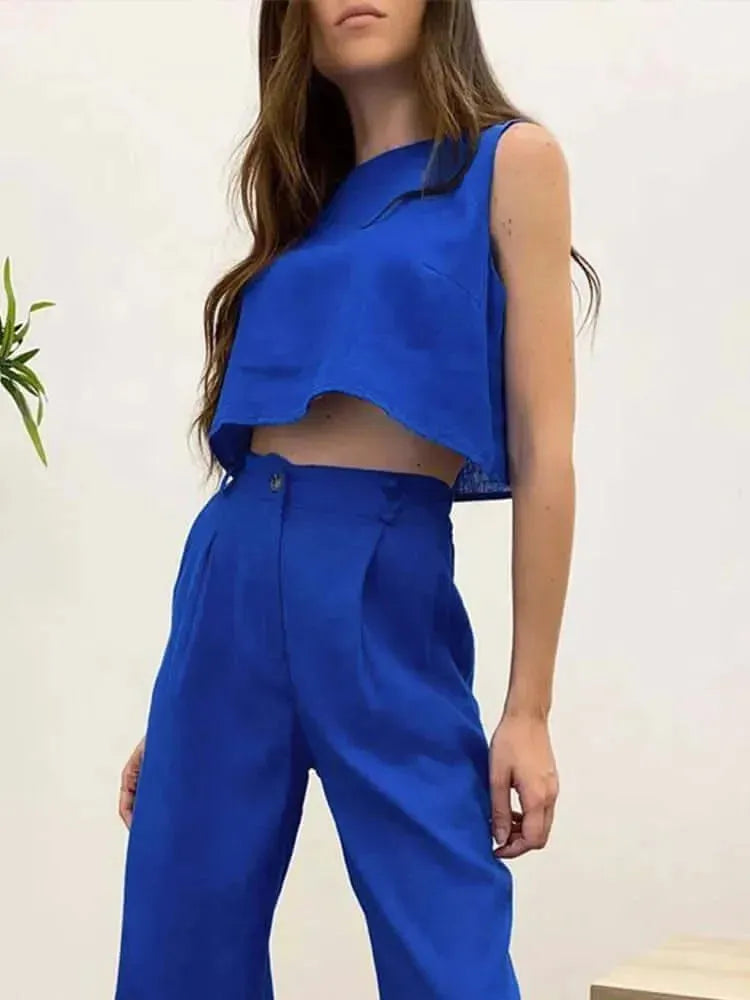 Relaxed Chic Women Casual Two-Piece Pants Set - Linen Pants Set - LeStyleParfait