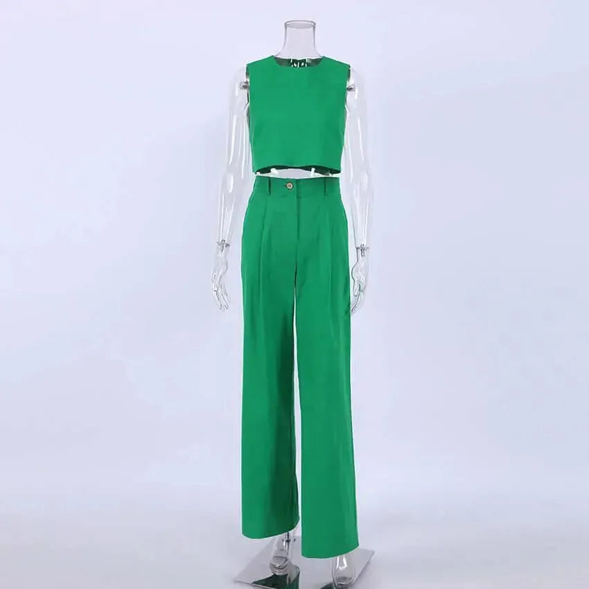 Relaxed Chic Women Casual Two-Piece Pants Set - Linen Pants Set - LeStyleParfait
