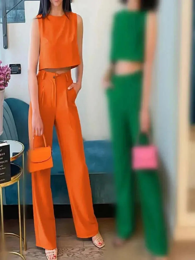 Relaxed Chic Women Casual Two-Piece Pants Set - Linen Pants Set - LeStyleParfait