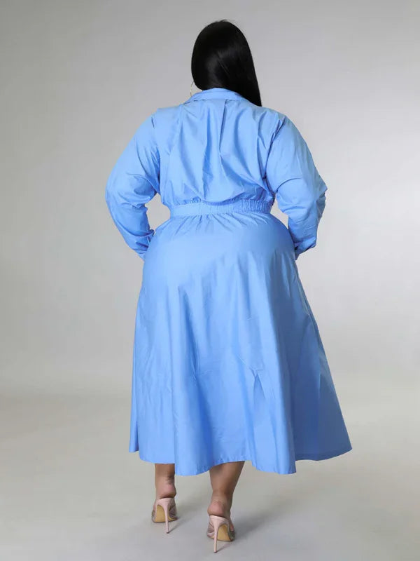 Relaxed Lapel Collar Midi Shirt Dress-Midi Dress-LeStyleParfait