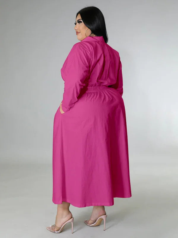 Relaxed Lapel Collar Midi Shirt Dress-Midi Dress-LeStyleParfait