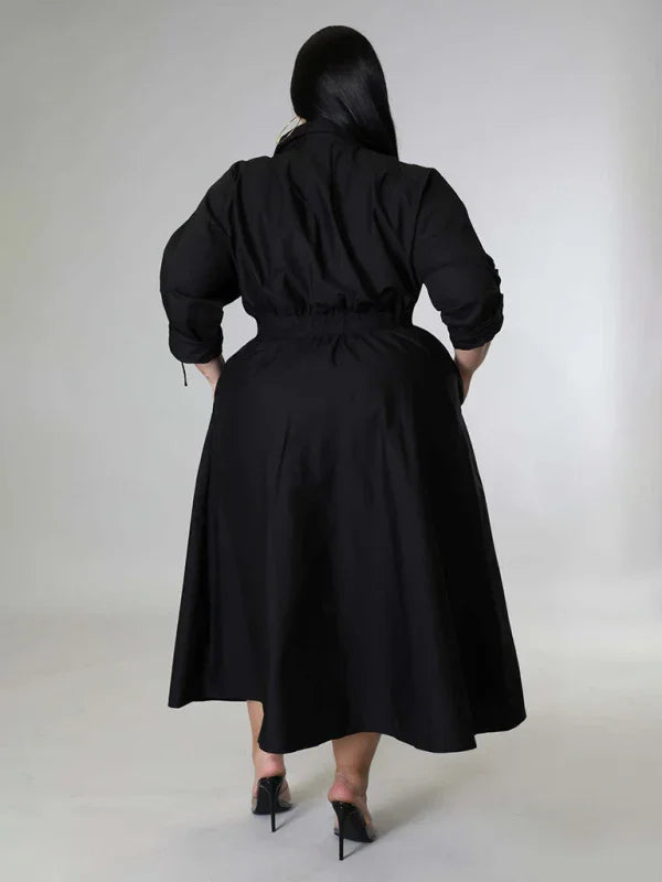Relaxed Lapel Collar Midi Shirt Dress-Midi Dress-LeStyleParfait