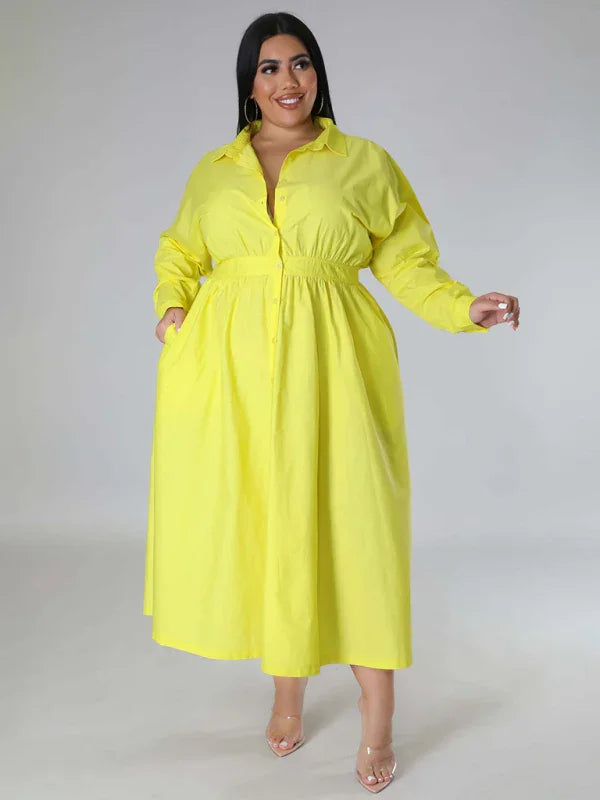 Relaxed Lapel Collar Midi Shirt Dress-Midi Dress-LeStyleParfait