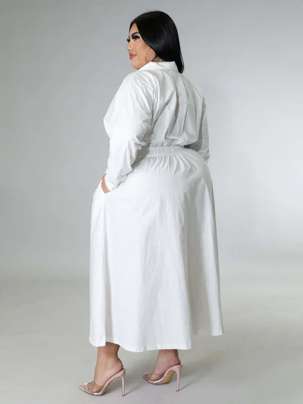 Relaxed Lapel Collar Midi Shirt Dress-Midi Dress-LeStyleParfait