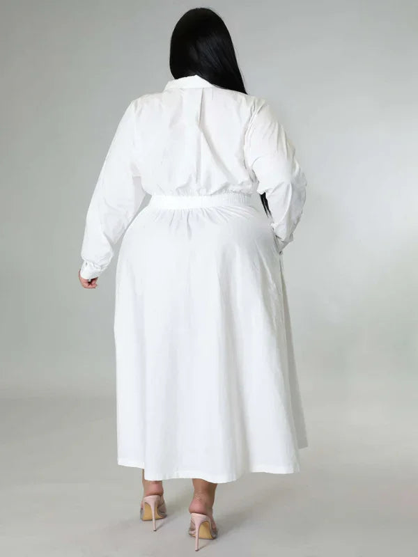 Relaxed Lapel Collar Midi Shirt Dress-Midi Dress-LeStyleParfait