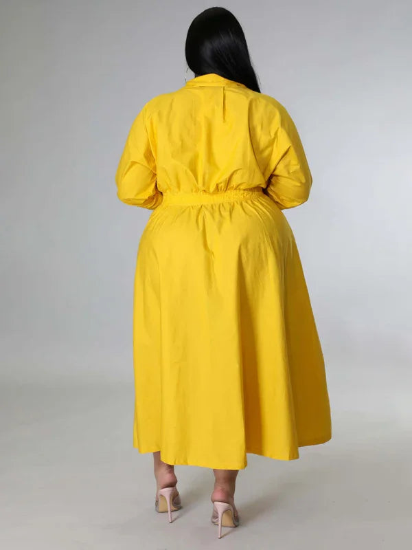 Relaxed Lapel Collar Midi Shirt Dress-Midi Dress-LeStyleParfait