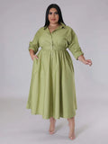 Relaxed Lapel Collar Midi Shirt Dress-Midi Dress-LeStyleParfait