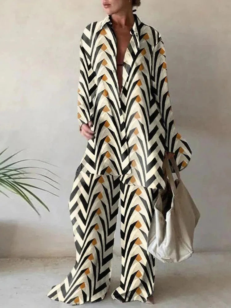 Relaxed Two-Piece Geometric Trouser Set - Geometric Trouser Set - LeStyleParfait