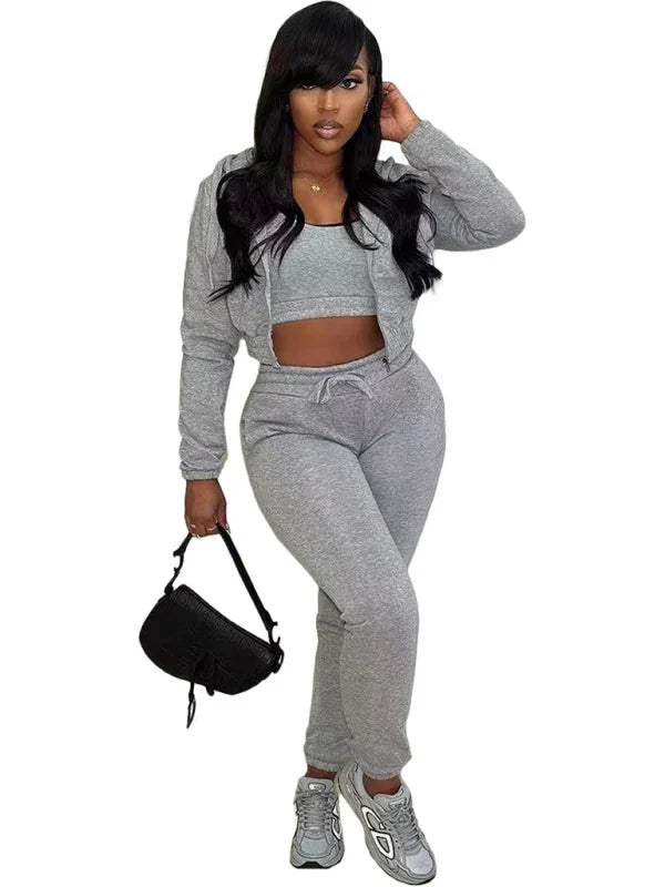 Women Casual Hoodie Lounge Three-Piece Set Crewneck Long Sleeve Relaxed Fit Polyester Fall | LeStyleParfait