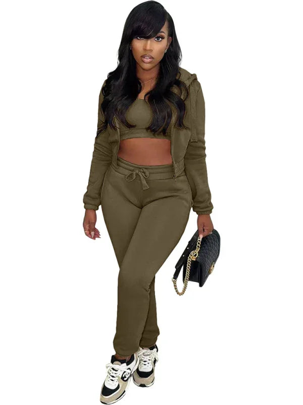 Women Casual Hoodie Lounge Three-Piece Set Crewneck Long Sleeve Relaxed Fit Polyester Fall | LeStyleParfait