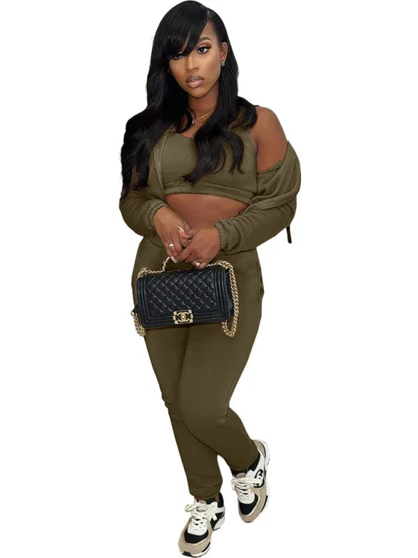 Women Casual Hoodie Lounge Three-Piece Set Crewneck Long Sleeve Relaxed Fit Polyester Fall | LeStyleParfait