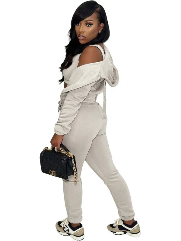 Women Casual Hoodie Lounge Three-Piece Set Crewneck Long Sleeve Relaxed Fit Polyester Fall | LeStyleParfait