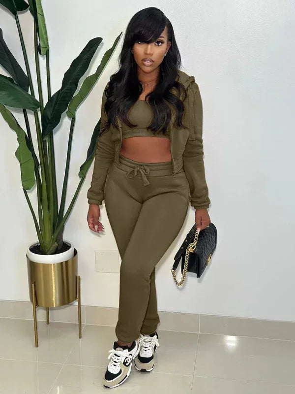 Women Casual Hoodie Lounge Three-Piece Set Crewneck Long Sleeve Relaxed Fit Polyester Fall | LeStyleParfait