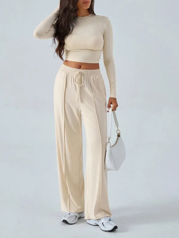 Relaxed Women Casual Jersey Two-Piece Set - Casual Pants Set - LeStyleParfait