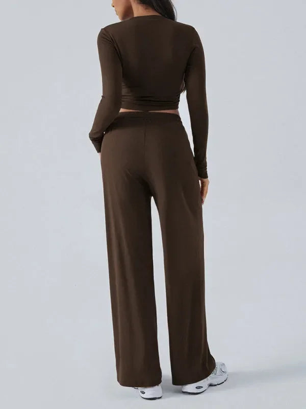 Relaxed Women Casual Jersey Two-Piece Set - Casual Pants Set - LeStyleParfait