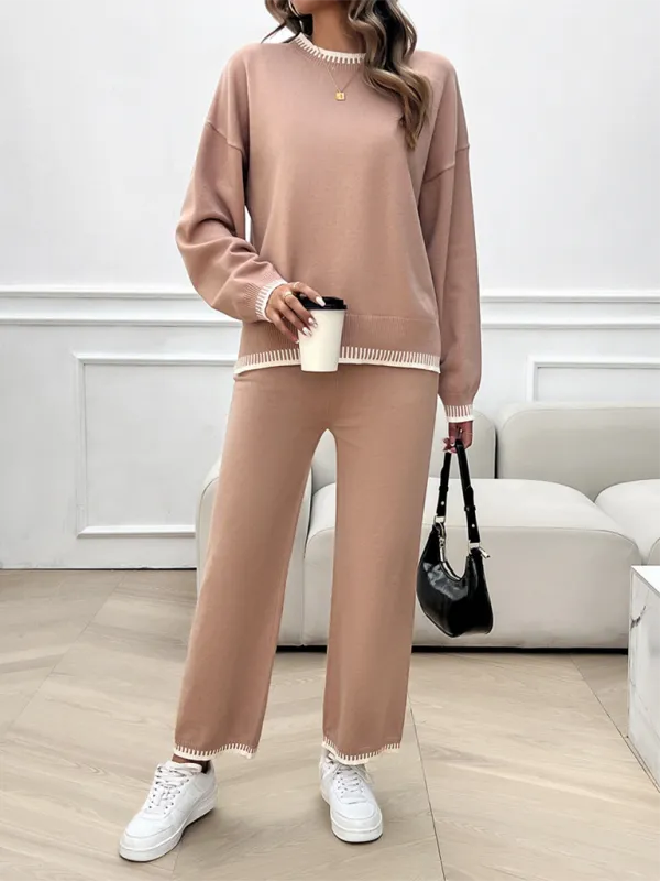 Relaxed Women Casual Knit Two-Piece Set - Casual Knit Set - LeStyleParfait