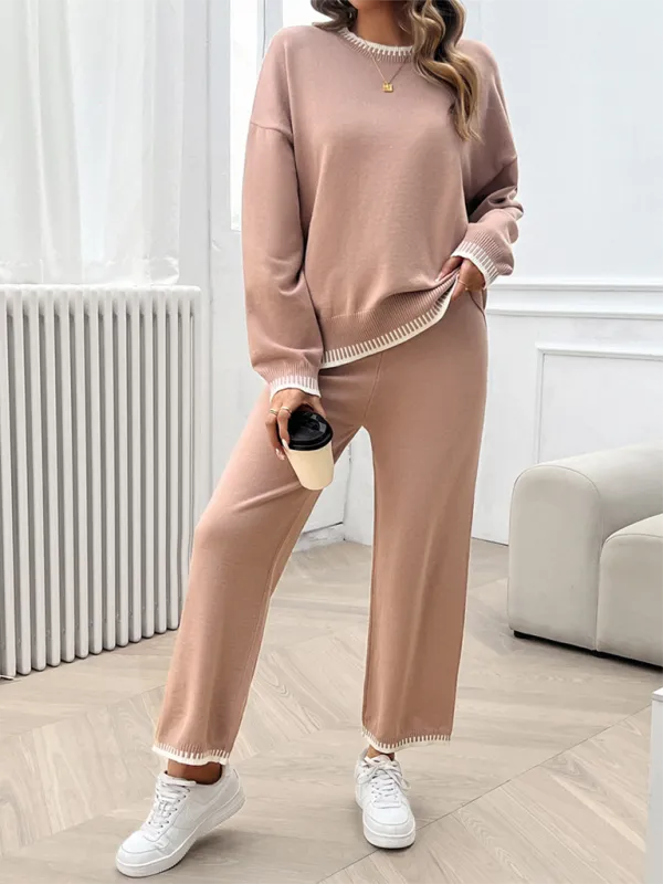 Relaxed Women Casual Knit Two-Piece Set - Casual Knit Set - LeStyleParfait