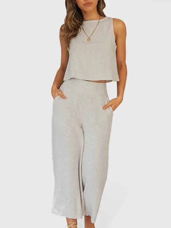 Relaxed Women Casual Light Gray Two-Piece Set - Casual Pants Two-Piece Set - LeStyleParfait