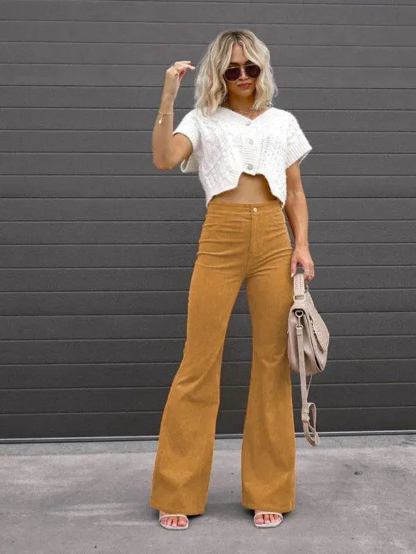 Wide Leg Flared Corduroy Women Pants - Women Pants - LeStyleParfait